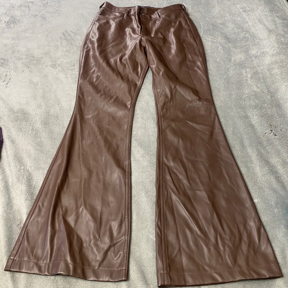 Hollister Flare Pants Womens 7R W28 Brown High-Rise Faux Leather Fleece Lined